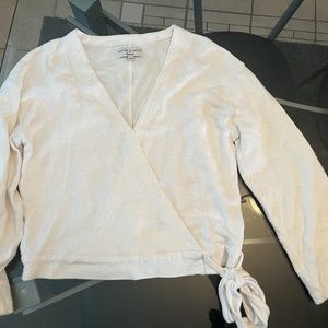 White Long-Sleeve Wrap Blouse